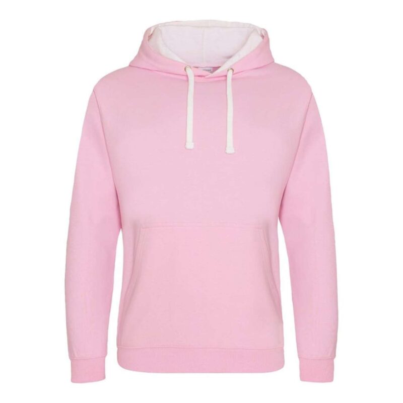 awjh003-baby_pinkarctic_white-a1 Just Hoods VARSITY HOODIE - Baby Pink/Arctic White