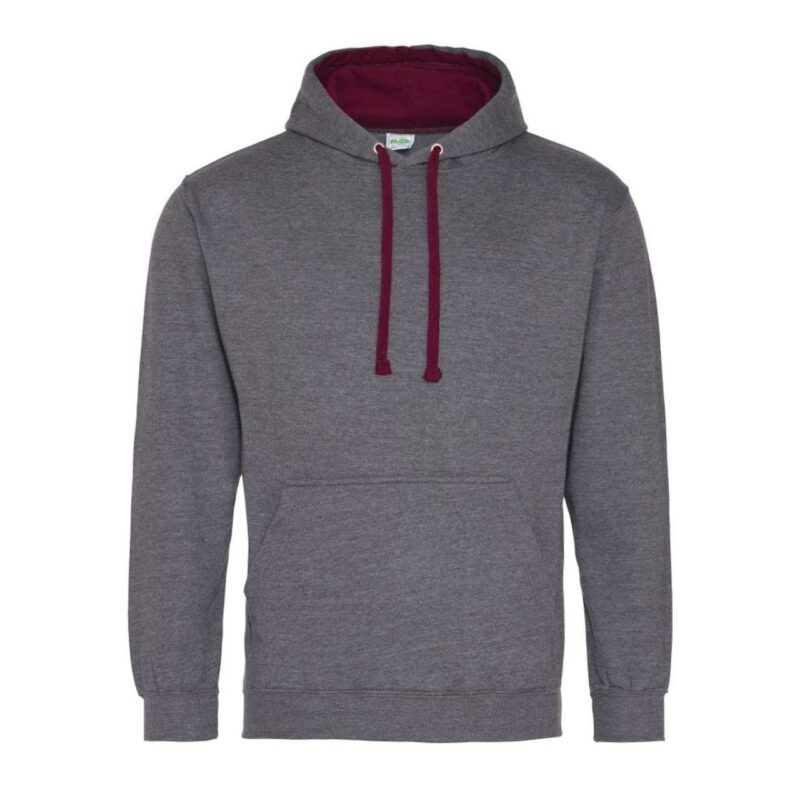 awjh003-charcoal_greyburgundy-a1 Just Hoods VARSITY HOODIE - 52% Cotton/48% Polyester