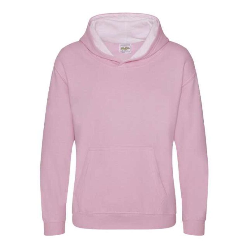 awjh003j-baby_pinkarctic_white-a1 Just Hoods KIDS VARSITY HOODIE - Baby Pink/Arctic White