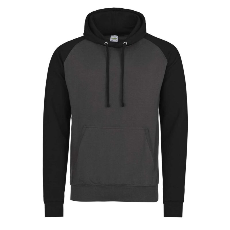 awjh009-charcoal_greyjet_black-a1 Just Hoods BASEBALL HOODIE - Charcoal Grey/Jet Black