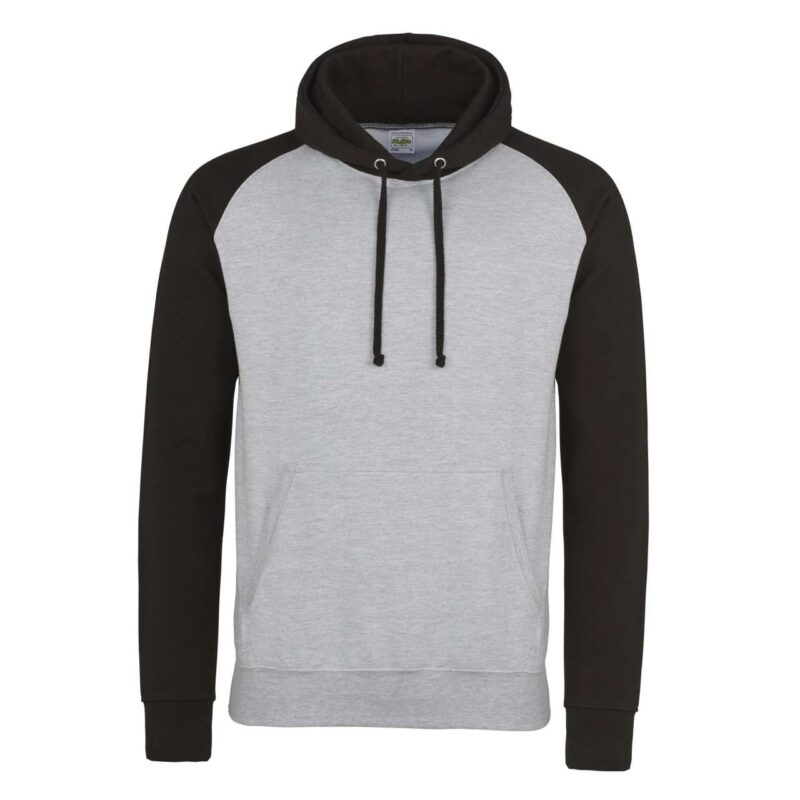 awjh009-heather_greyjet_black-a1 Just Hoods BASEBALL HOODIE - Heather Grey/Jet Black