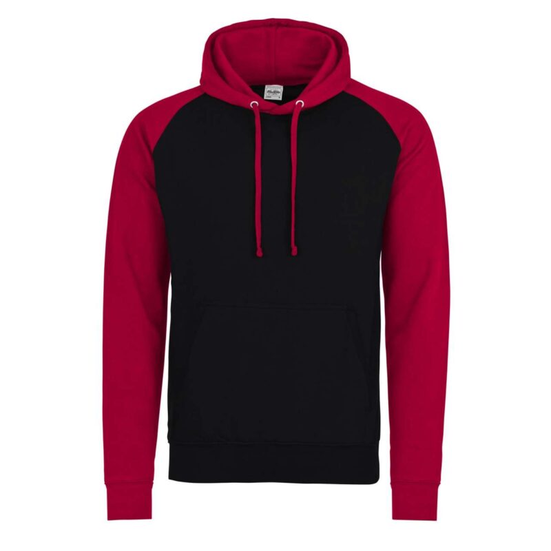 awjh009-jet_blackfire_red-a1 Just Hoods BASEBALL HOODIE - Jet Black/Fire Red
