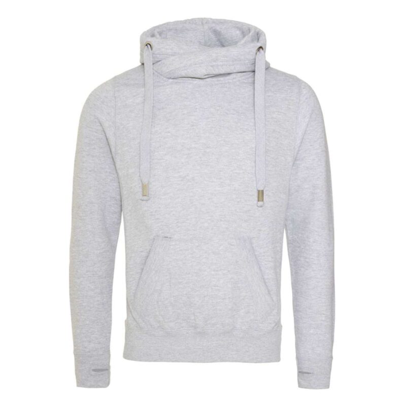 awjh021-heather_grey-a1 Just Hoods CROSS NECK HOODIE - Heather Grey