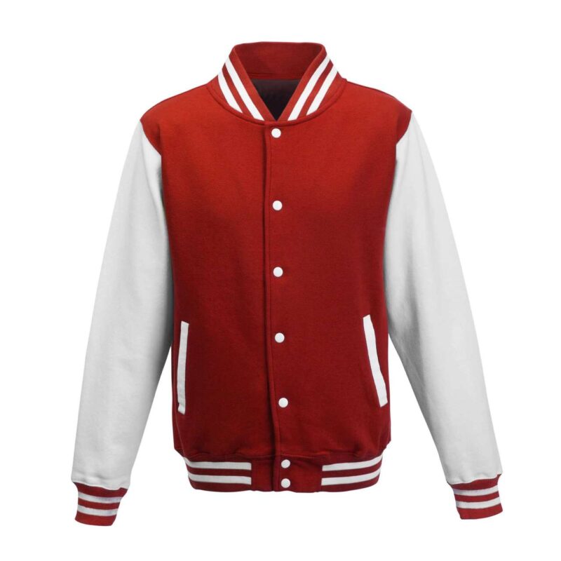 Just Hoods VARSITY JACKET - Κόκκινο της φωτιάς/Αρκτικό λευκό