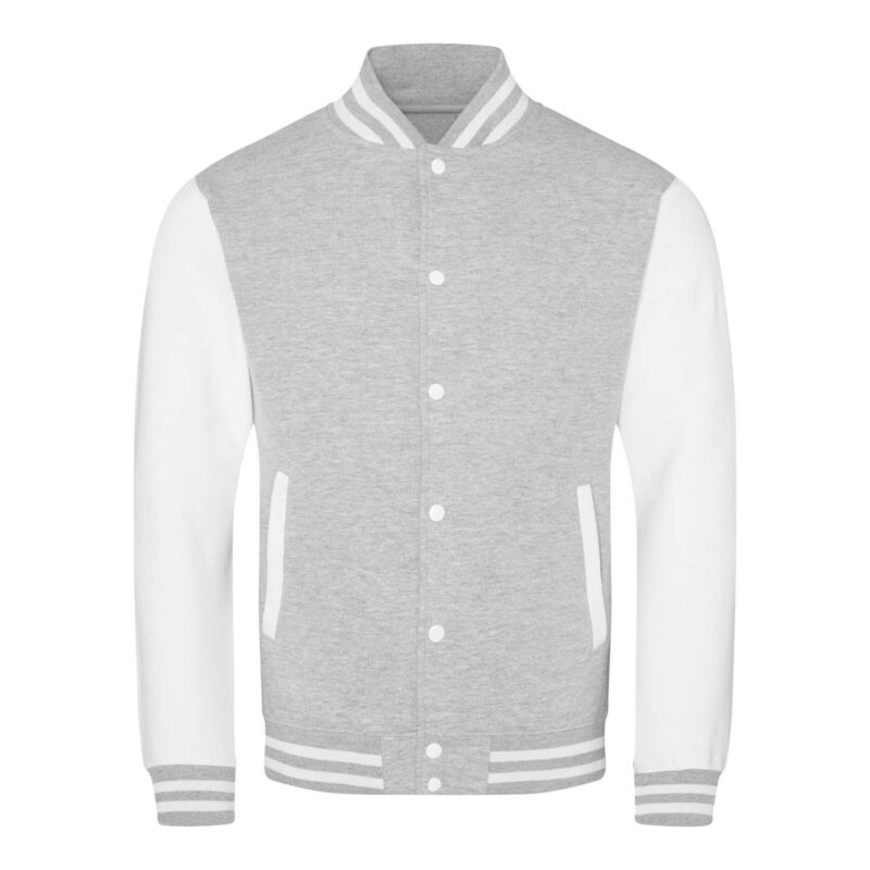 awjh043-heather_grey_white-a1 Just Hoods VARSITY JACKET - Γκρι μελανζέ/Λευκό