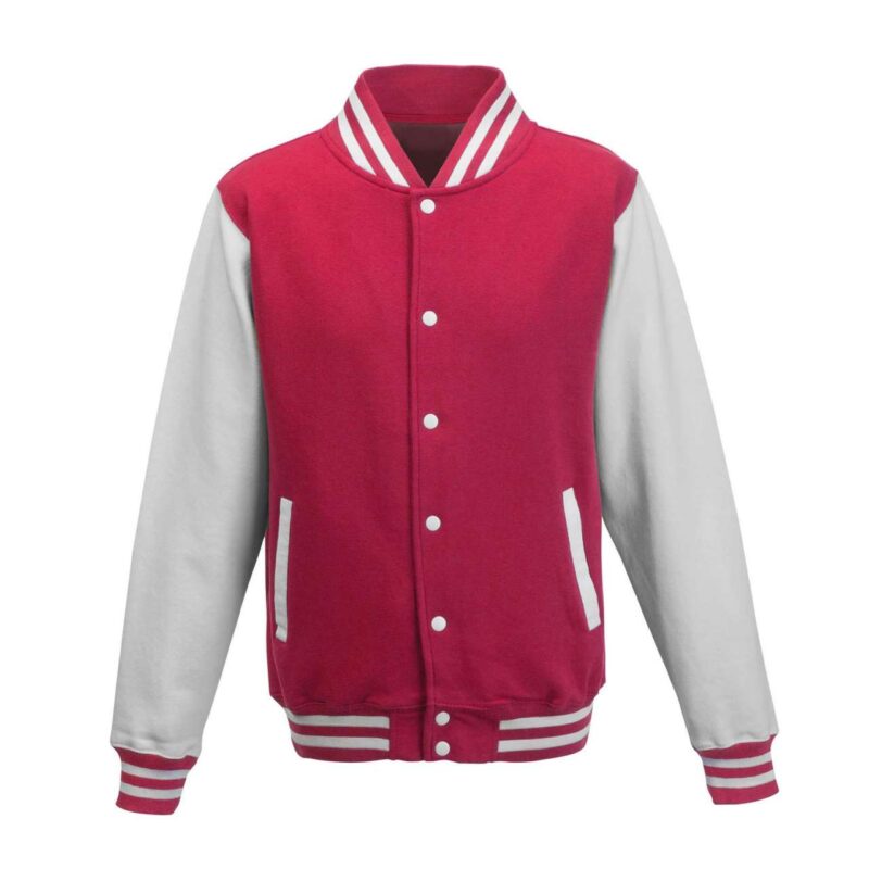awjh043-hot_pinkwhite-a1 Just Hoods VARSITY JACKET - Έντονο ροζ/Λευκό