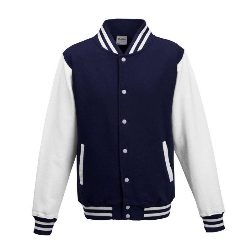 awjh043-oxford_navywhite-a1 Just Hoods VARSITY JACKET - Ναυτικό Μπλε Οξφόρδης/Γκρι Μελανζέ