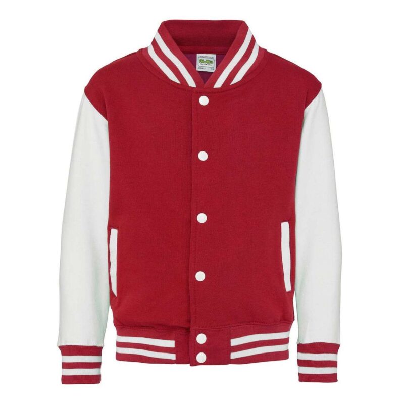 Just Hoods KIDS VARSITY JACKET - Κόκκινο της φωτιάς/Αρκτικό λευκό