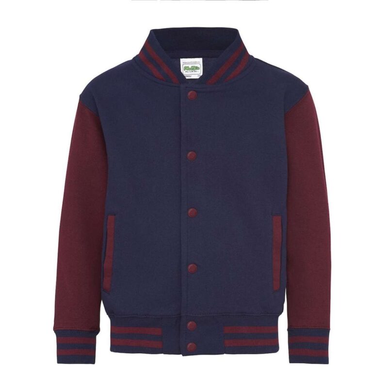 awjh043j-oxford_navyburgundy-a1 Just Hoods KIDS VARSITY JACKET - Oxford Navy/White