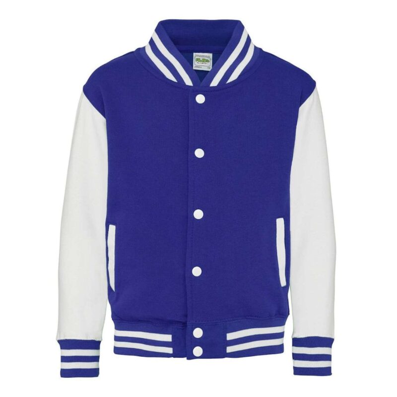 Just Hoods KIDS VARSITY JACKET - Royal Blue/Arctic White