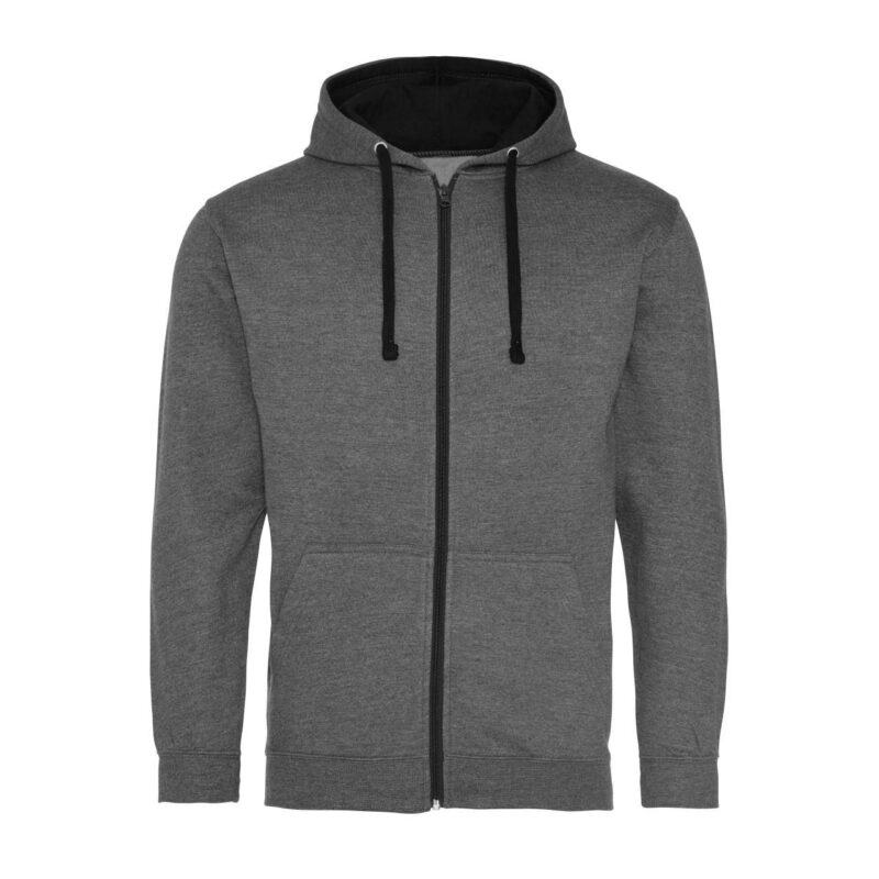 awjh053-charcoal_greyjet_black-a1 Just Hoods VARSITY ZOODIE - Charcoal Grey/Jet Black