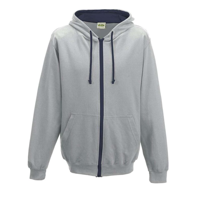 awjh053-heather_greyfrench_navy-a1 Just Hoods VARSITY ZOODIE - Heather Grey/French Navy