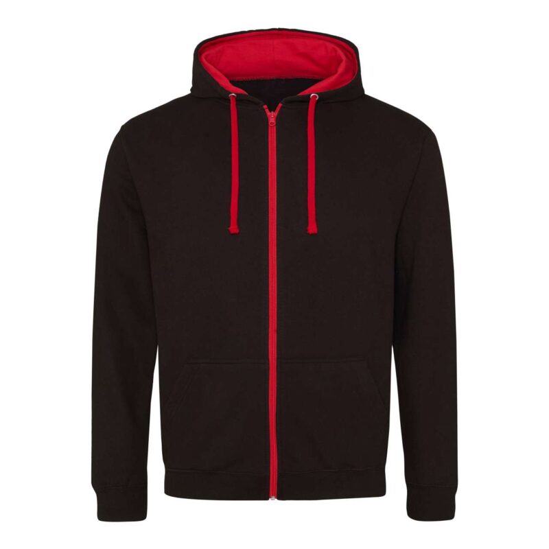 awjh053-jet_blackfire_red-a1 Just Hoods VARSITY ZOODIE - Jet Black/Fire Red