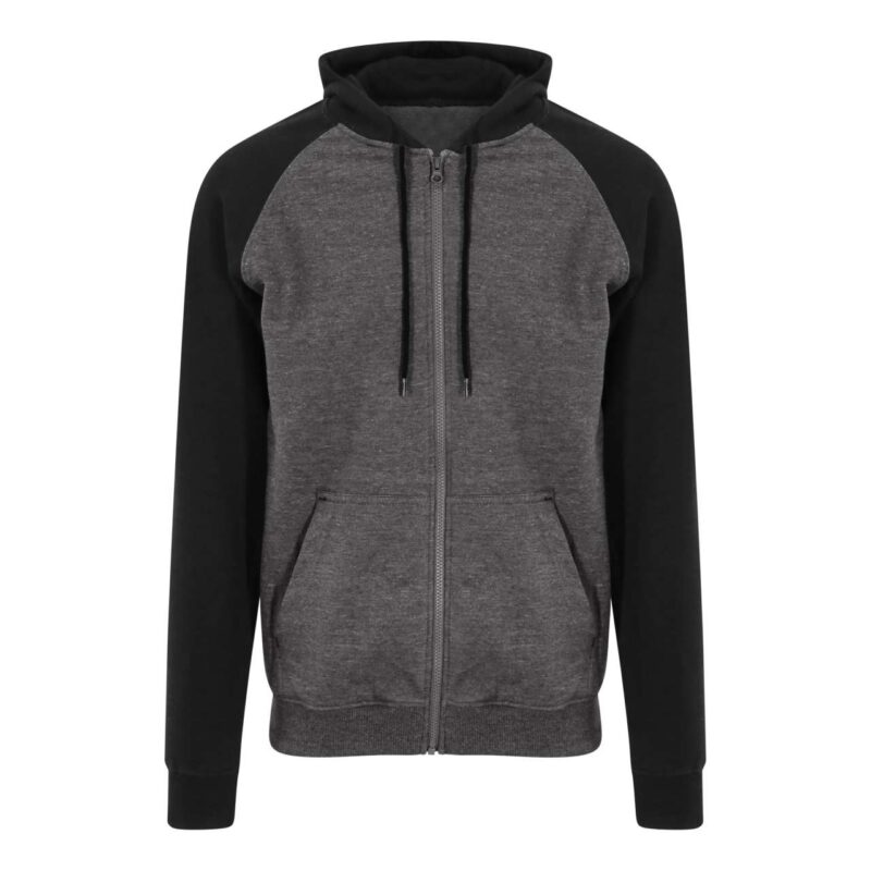awjh063-charcoal_greyjet_black-a1 Just Hoods BASEBALL ZOODIE - Charcoal Grey/Jet Black