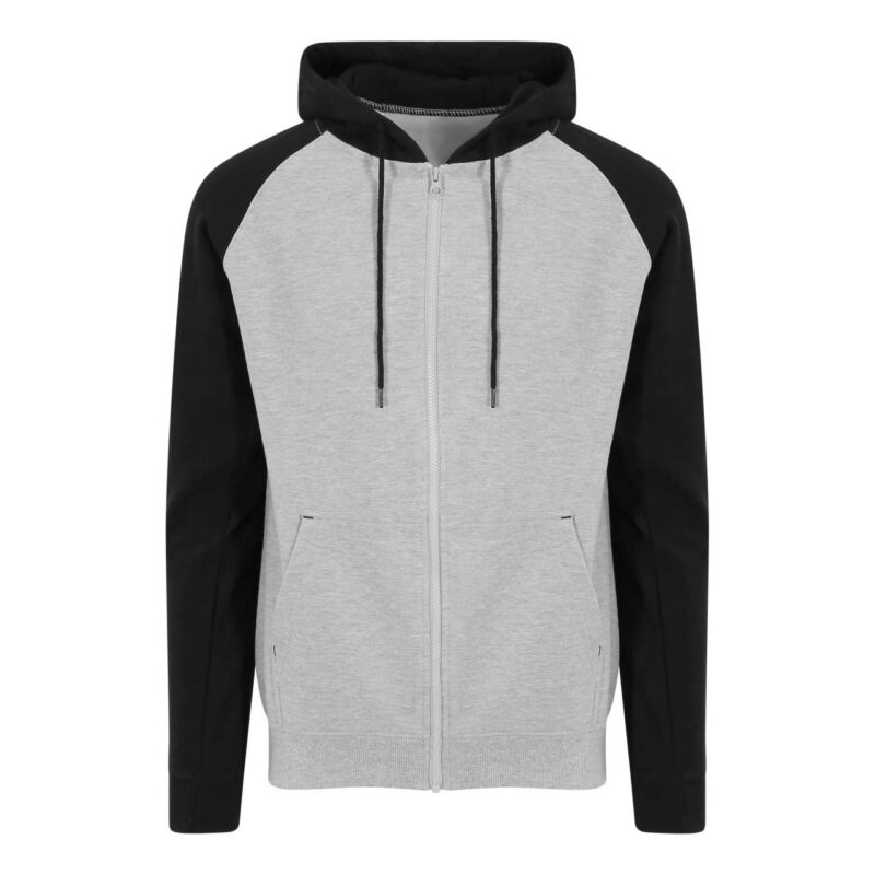 awjh063-heather_greyjet_black-a1 Just Hoods BASEBALL ZOODIE - Heather Grey/Jet Black