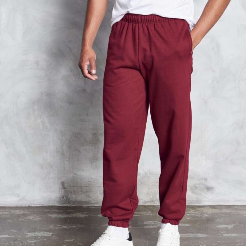 awjh072-burgundy-a1 Just Hoods COLLEGE CUFFED JOGPANTS - μπορντό