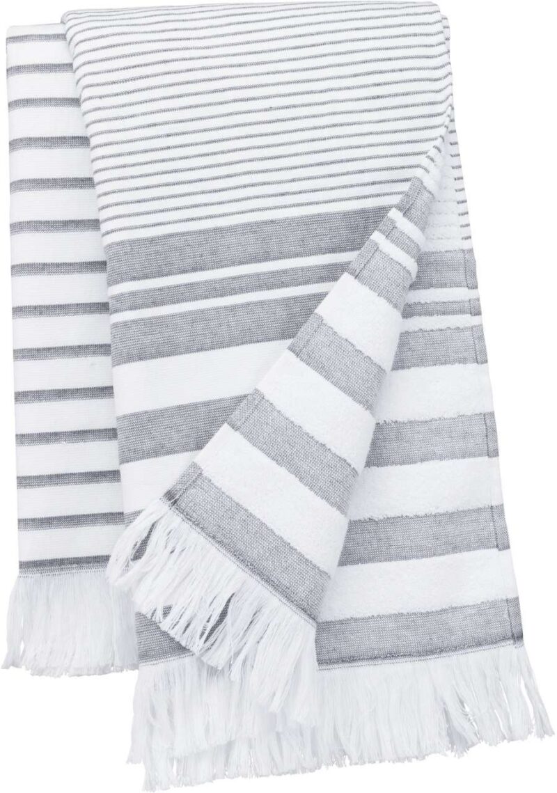 Kariban STRIPED FRINGED FOUTA - Striped White/Smoke
