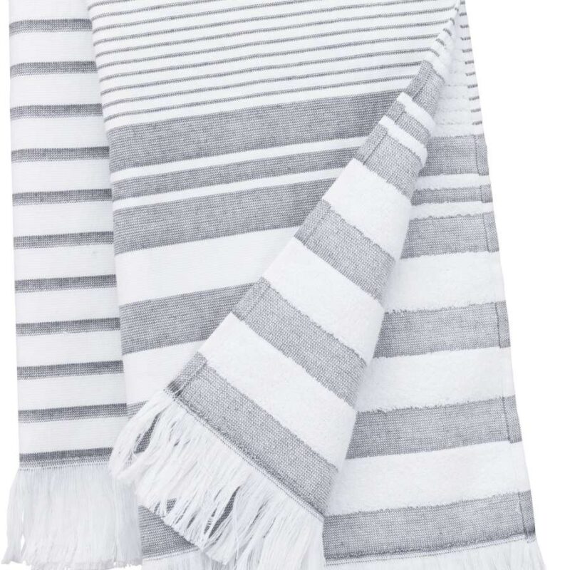 Kariban STRIPED FRINGED FOUTA - Striped White/Smoke