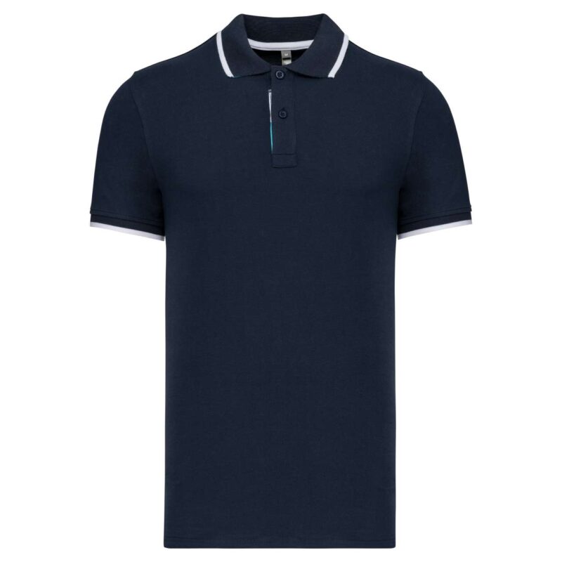 ka245-navy_white_light_turquoise-a2 Kariban κοντομάνικο μπλουζάκι πόλο" or "Ανδρική κοντομάνικη μπλούζα πόλο". Let's assume the instruction "Protected terms to keep exactly after placeholders are restored: SHORT-SLEEVED, SHIRT, POLO, MEN" is the *most specific* and therefore overrides the general "Translate to natural - Ναυτικό/Λευκό/Ανοιχτό τιρκουάζ