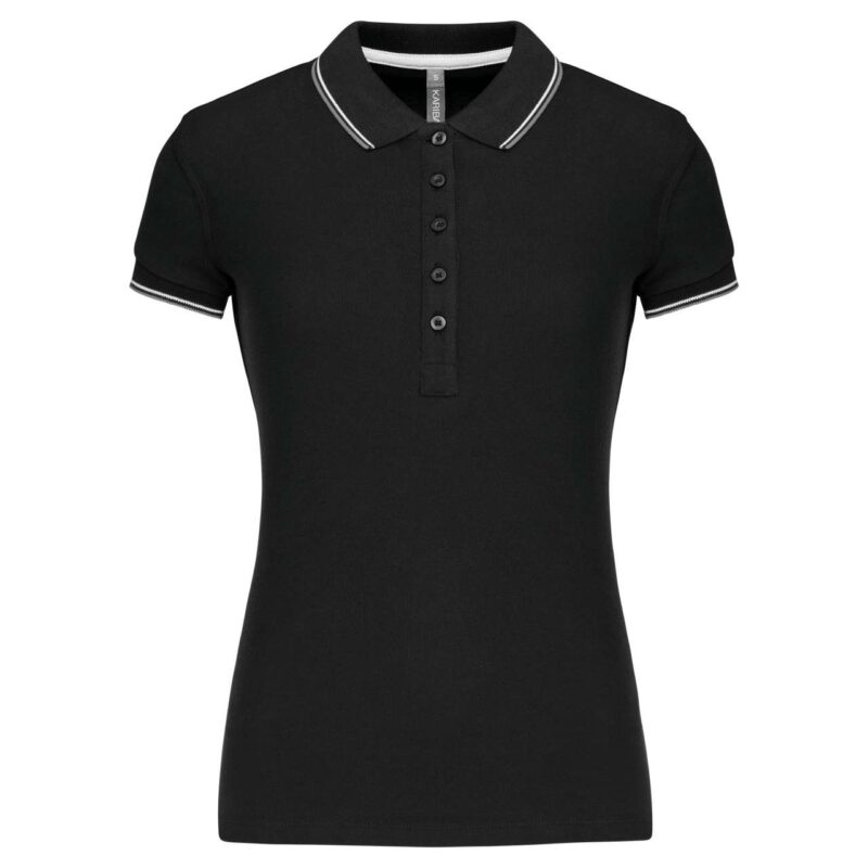 ka251-blacklight_greywhite-a2 Kariban LADIES' SHORT-SLEEVED POLO SHIRT - Μαύρο/Ανοιχτό Γκρι/Λευκό