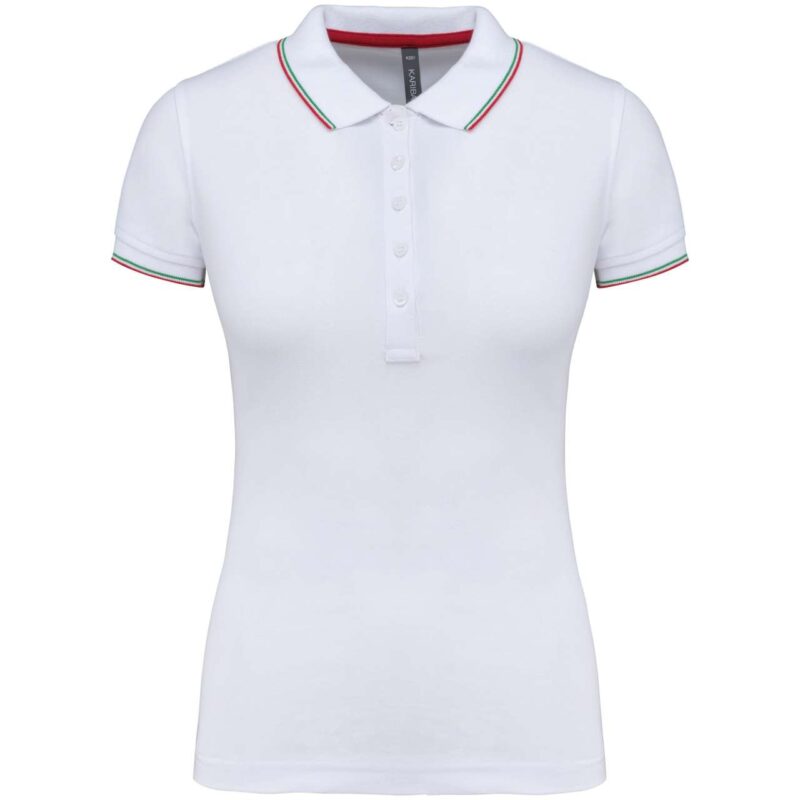 ka251-whiteredgreen-a1 Kariban LADIES' SHORT-SLEEVED POLO SHIRT - White/Red/Green