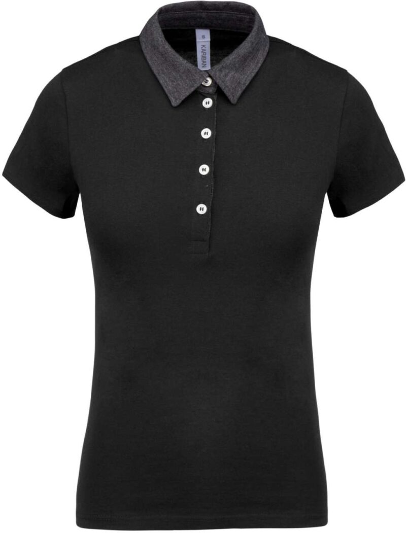 ka261-blackdark_grey_heather-a1 Kariban LADIES' TWO-TONE JERSEY POLO SHIRT - Black/Dark Grey Heather