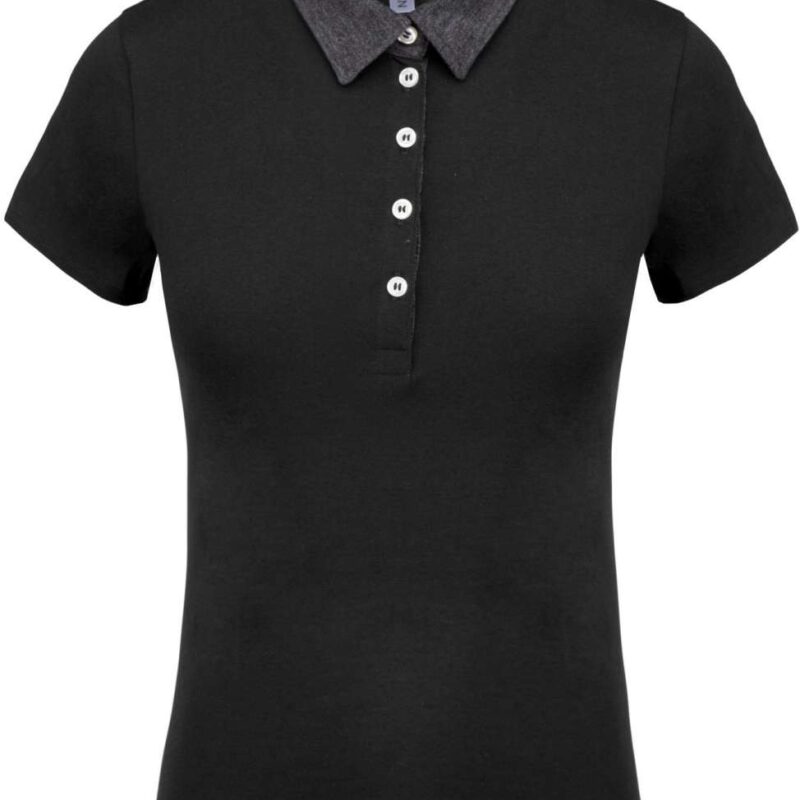 ka261-blackdark_grey_heather-a1 Kariban LADIES' TWO-TONE JERSEY POLO SHIRT - Black/Dark Grey Heather
