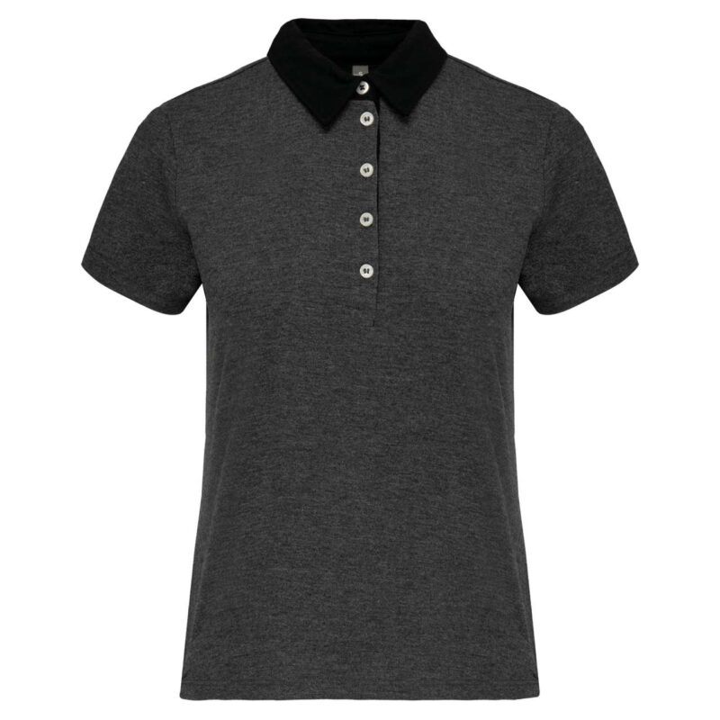 ka261-dark_grey_heatherblack-a1 Kariban LADIES' TWO-TONE JERSEY POLO SHIRT - 35% Cotton/65% Polyester