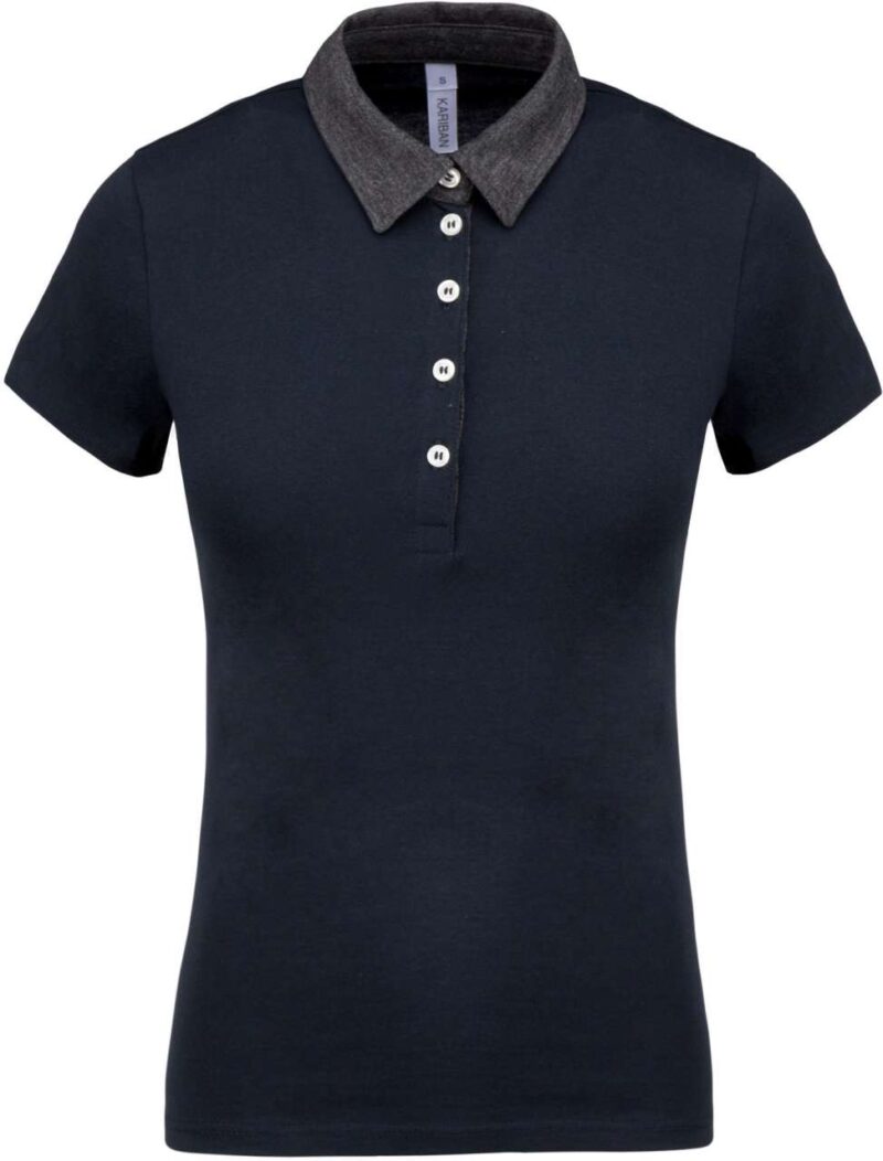 ka261-navydark_grey_heather-a1 Kariban LADIES' TWO-TONE JERSEY POLO SHIRT - Navy/Dark Grey Heather