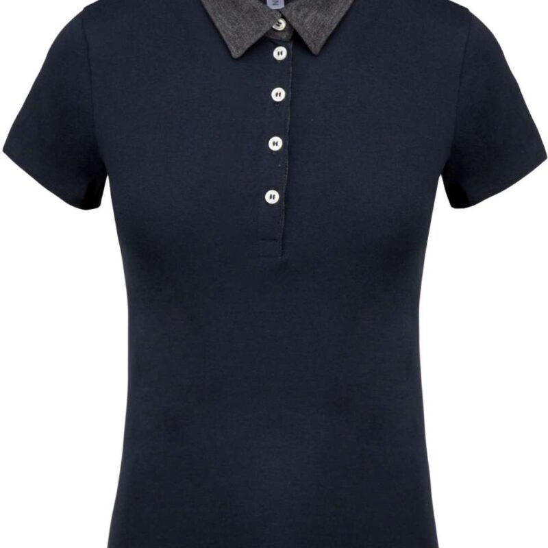 Kariban LADIES' TWO-TONE JERSEY POLO SHIRT - Navy/Dark Grey Heather