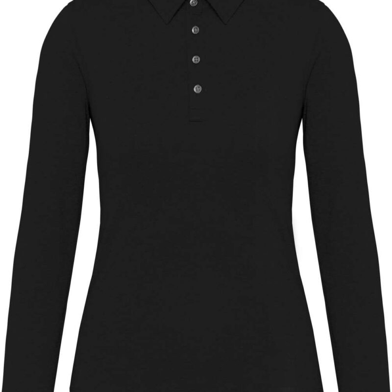 ka265-black-a1 Kariban LADIES' LONG SLEEVE JERSEY POLO SHIRT - Μαύρο