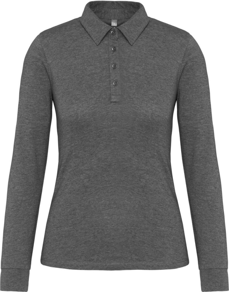 ka265-grey_heather-a1 Kariban LADIES' LONG SLEEVE JERSEY POLO SHIRT - 35% Cotton/65% Polyester