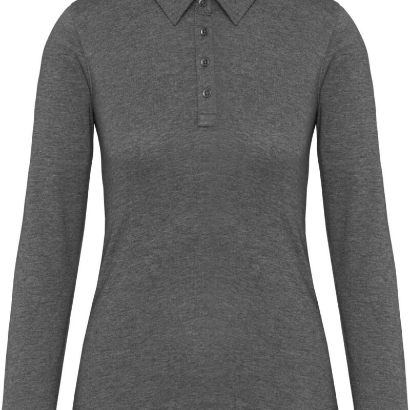 ka265-grey_heather-a1 Kariban LADIES' LONG SLEEVE JERSEY POLO SHIRT - 35% Cotton/65% Polyester
