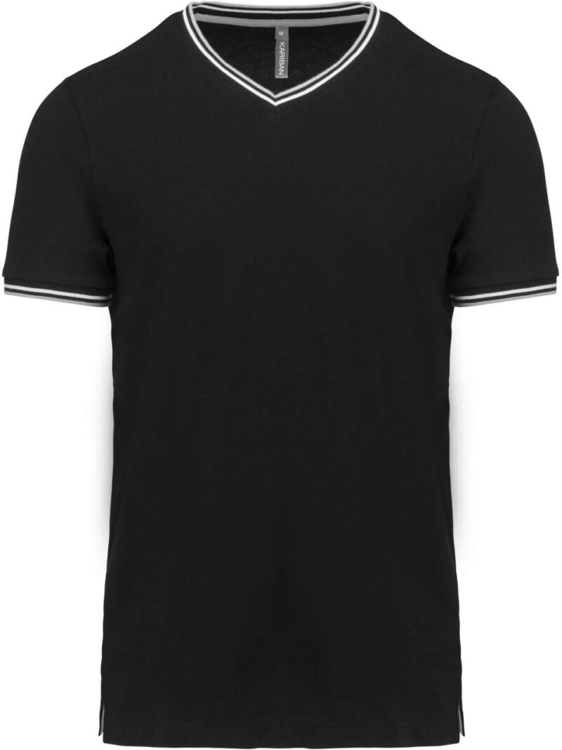 ka374-blacklight_greywhite-a1 Kariban T-SHIRT'S PIQUÉ V-NECK KNIT MEN - Μαύρο/Ανοιχτό Γκρι/Λευκό