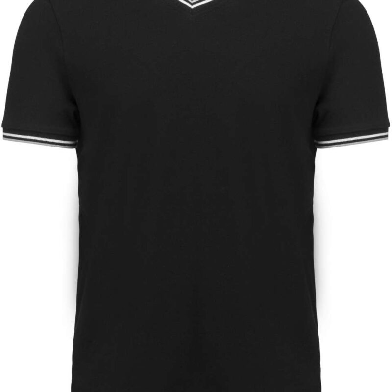 ka374-blacklight_greywhite-a1 Kariban T-SHIRT'S PIQUÉ V-NECK KNIT MEN - Μαύρο/Ανοιχτό Γκρι/Λευκό