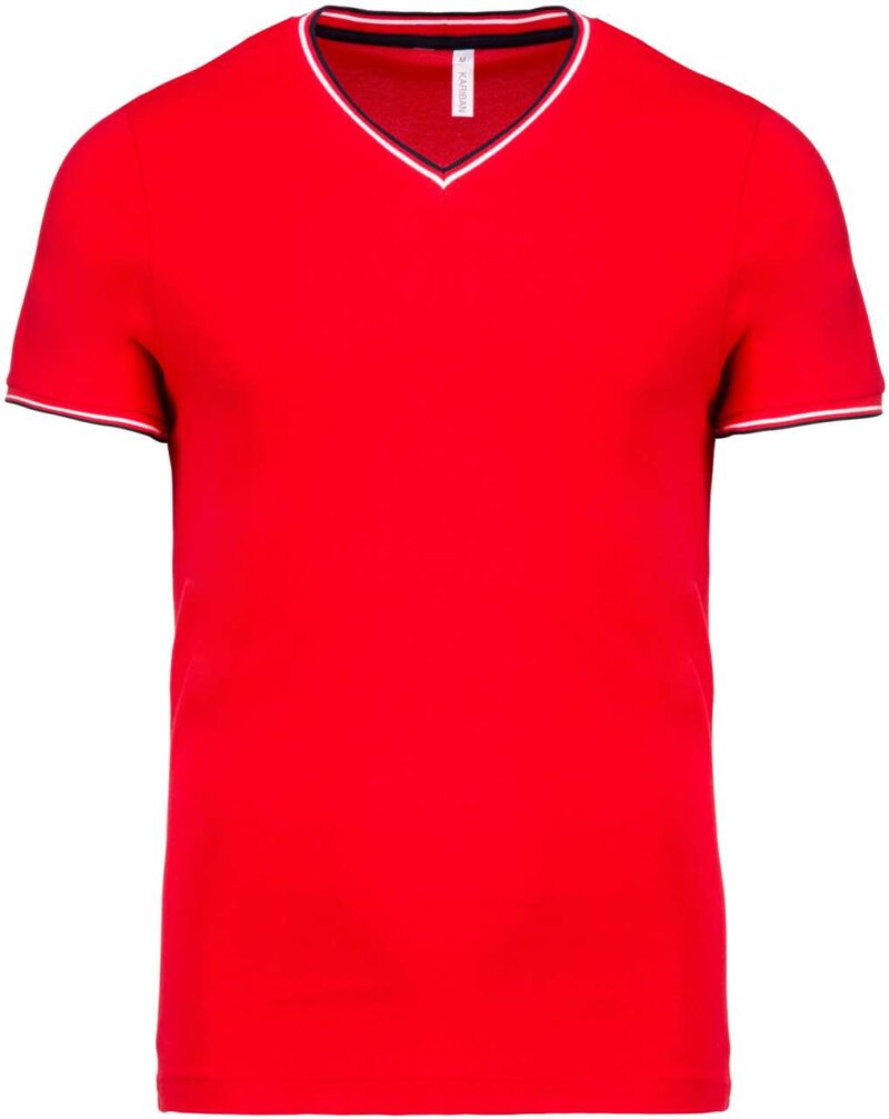 Kariban T-SHIRT'S PIQUÉ V-NECK KNIT MEN - Κόκκινο/Ναυτικό/Λευκό