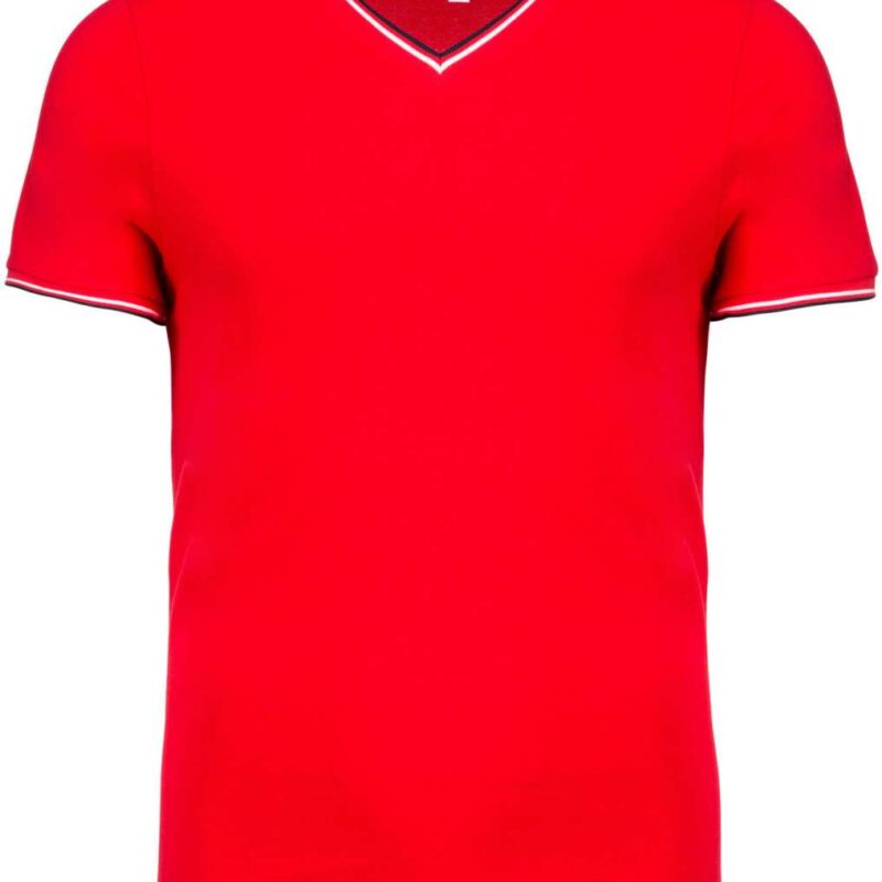 ka374-red_navy_white-a1 Kariban T-SHIRT'S PIQUÉ V-NECK KNIT MEN - Κόκκινο/Ναυτικό/Λευκό