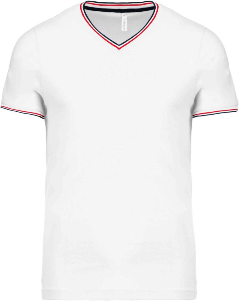 Kariban T-SHIRT'S PIQUÉ V-NECK KNIT MEN - Λευκό/Ναυτικό/Κόκκινο