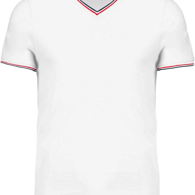 ka374-white_navy_red-a1 Kariban T-SHIRT'S PIQUÉ V-NECK KNIT MEN - Λευκό/Ναυτικό/Κόκκινο