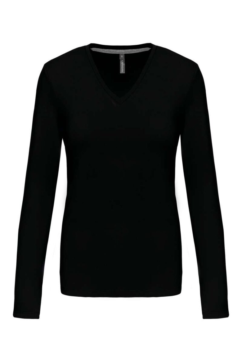 ka382-black-a2 Kariban LADIES' LONG-SLEEVED V-NECK T-SHIRT - Μαύρο
