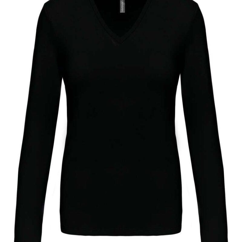 ka382-black-a2 Kariban LADIES' LONG-SLEEVED V-NECK T-SHIRT - Μαύρο