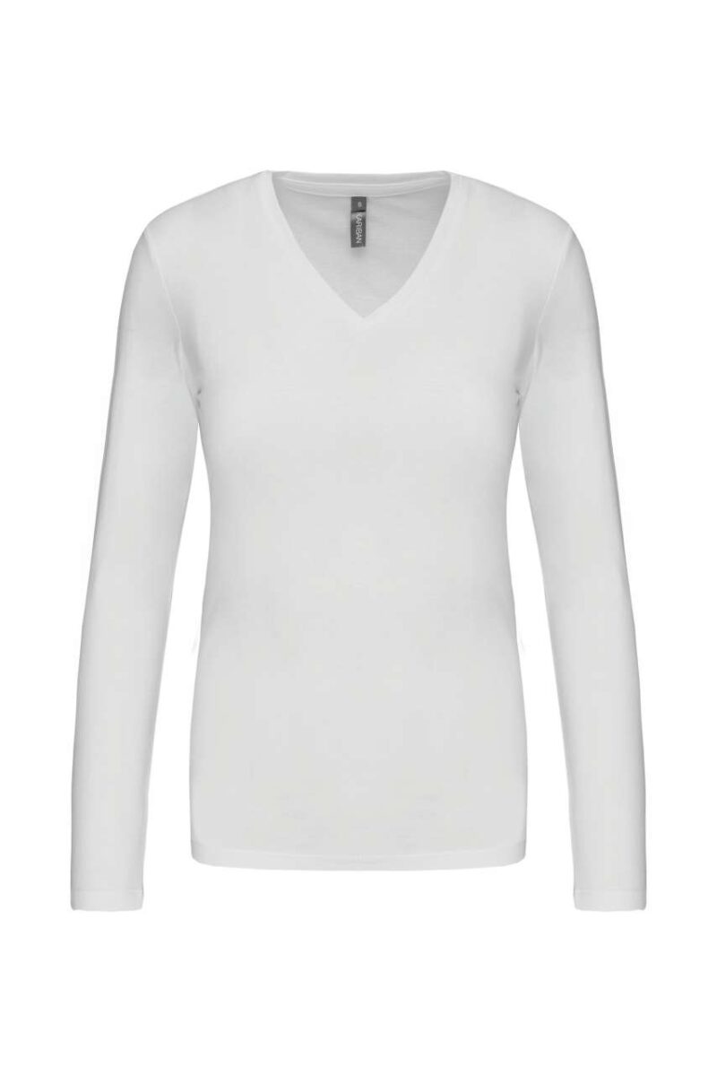 ka382-white-a2 Kariban LADIES' LONG-SLEEVED V-NECK T-SHIRT - Λευκό