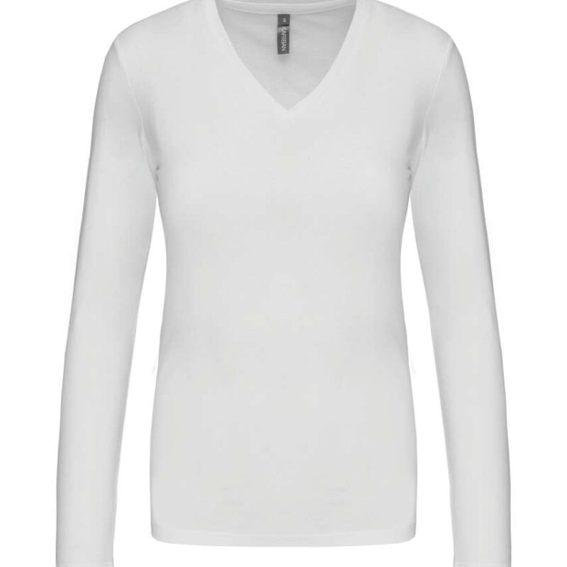 ka382-white-a2 Kariban LADIES' LONG-SLEEVED V-NECK T-SHIRT - Λευκό