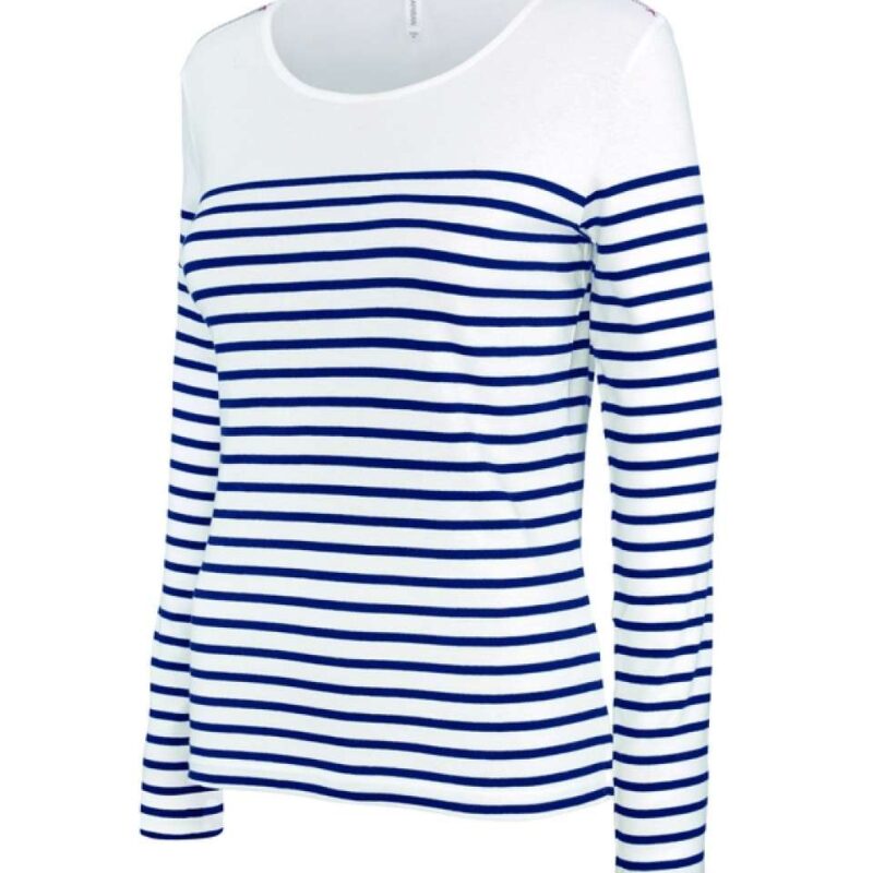 ka386-striped_whitenavy-a1 Kariban LADIES LONG-SLEEVED BRETON STRIPE TOP - ριγέ λευκό/ναυτικό