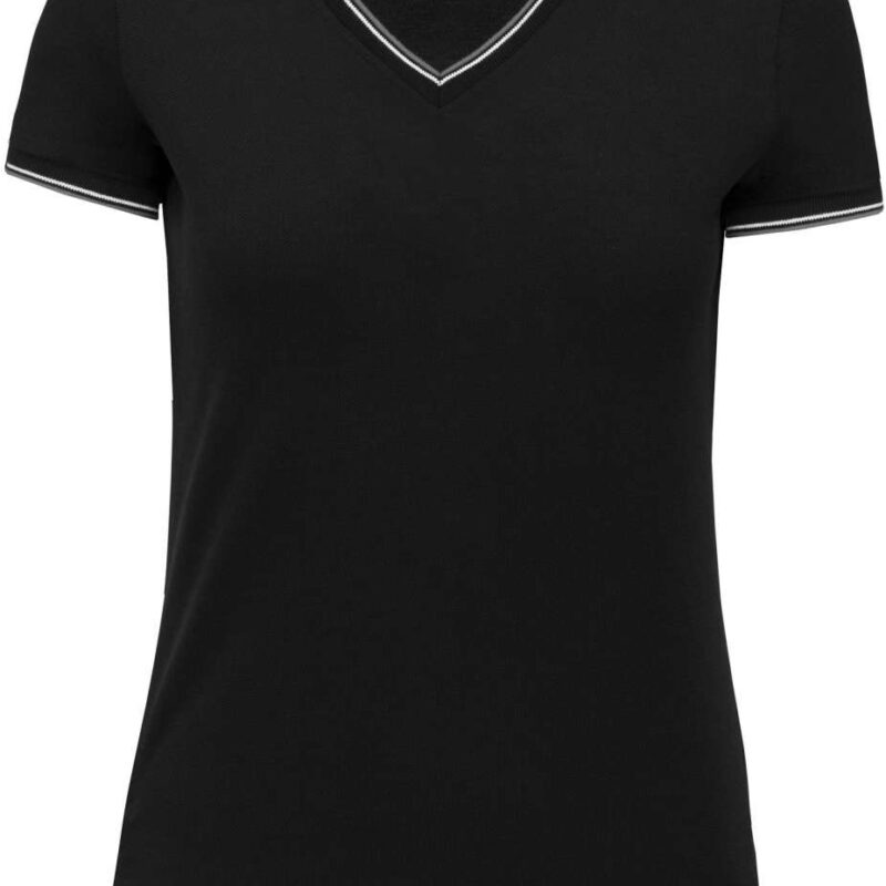 ka394-blacklight_greywhite-a1 Kariban LADIES KNIT V-NECK PIQUÉ T-SHIRT - Μαύρο/Ανοιχτό Γκρι/Λευκό