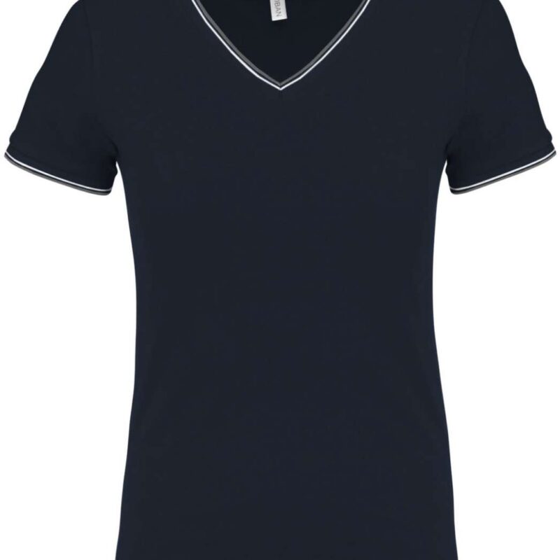 ka394-navylight_greywhite-a1 Kariban LADIES KNIT V-NECK PIQUÉ T-SHIRT - Ναυτικό μπλε / Ανοιχτό γκρι / Λευκό