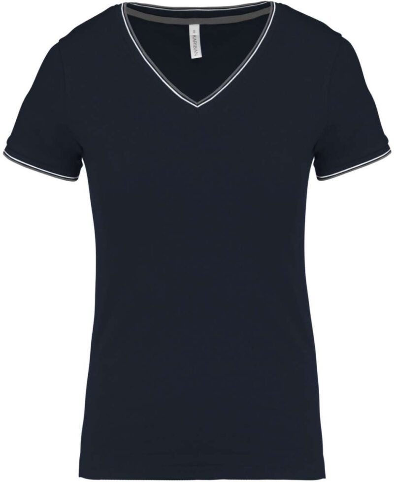 ka394-navylight_greywhite-a1 Kariban LADIES KNIT V-NECK PIQUÉ T-SHIRT - Ναυτικό/Κόκκινο/Λευκό