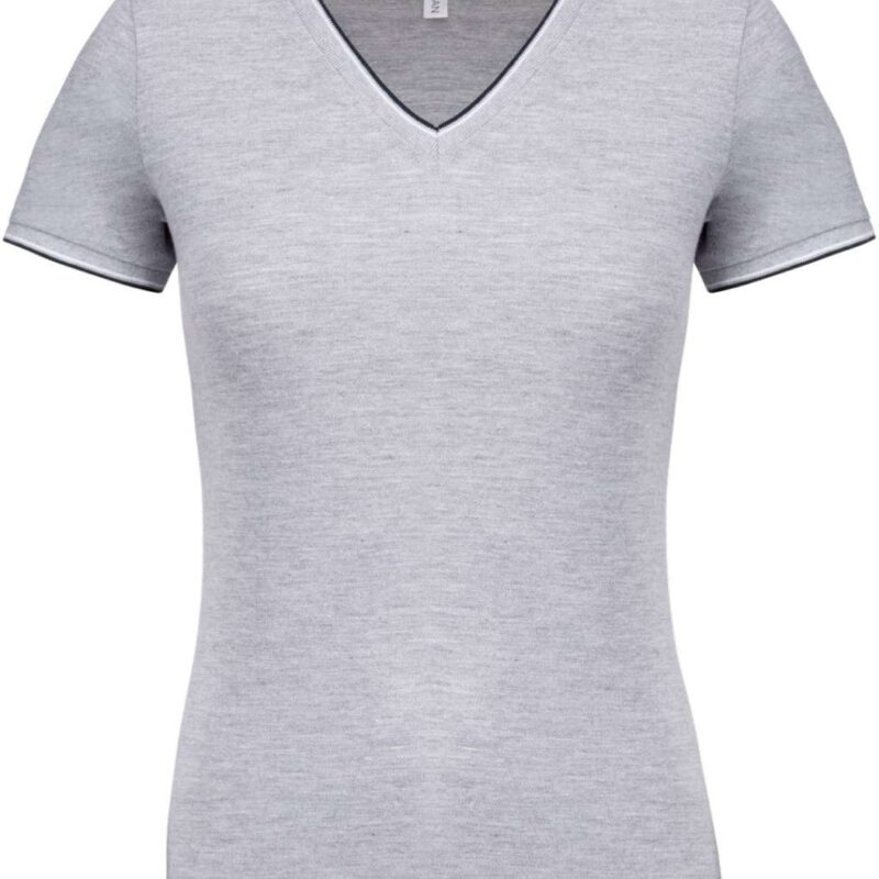 ka394-oxford_greynavywhite-a1 Kariban LADIES KNIT V-NECK PIQUÉ T-SHIRT - 90% Βαμβάκι/10% Βισκόζη