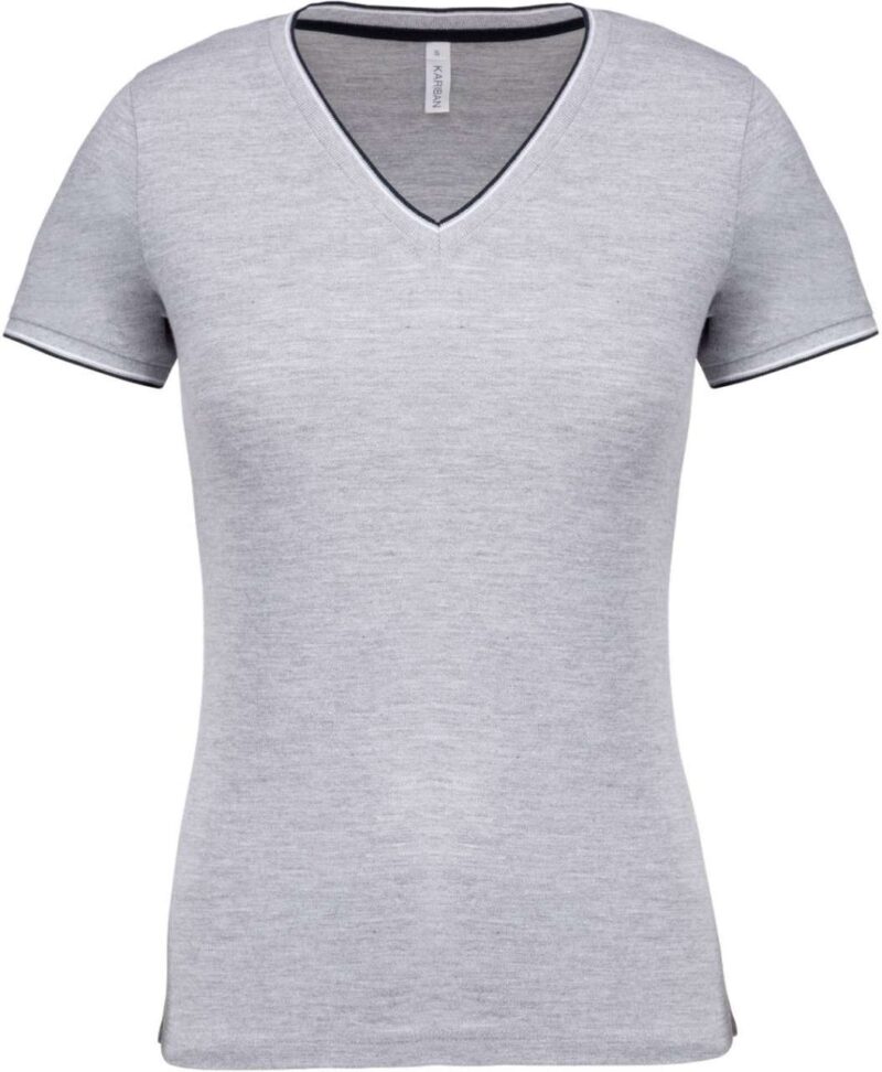 ka394-oxford_greynavywhite-a1 Kariban LADIES KNIT V-NECK PIQUÉ T-SHIRT - 90% Βαμβάκι/10% Βισκόζη