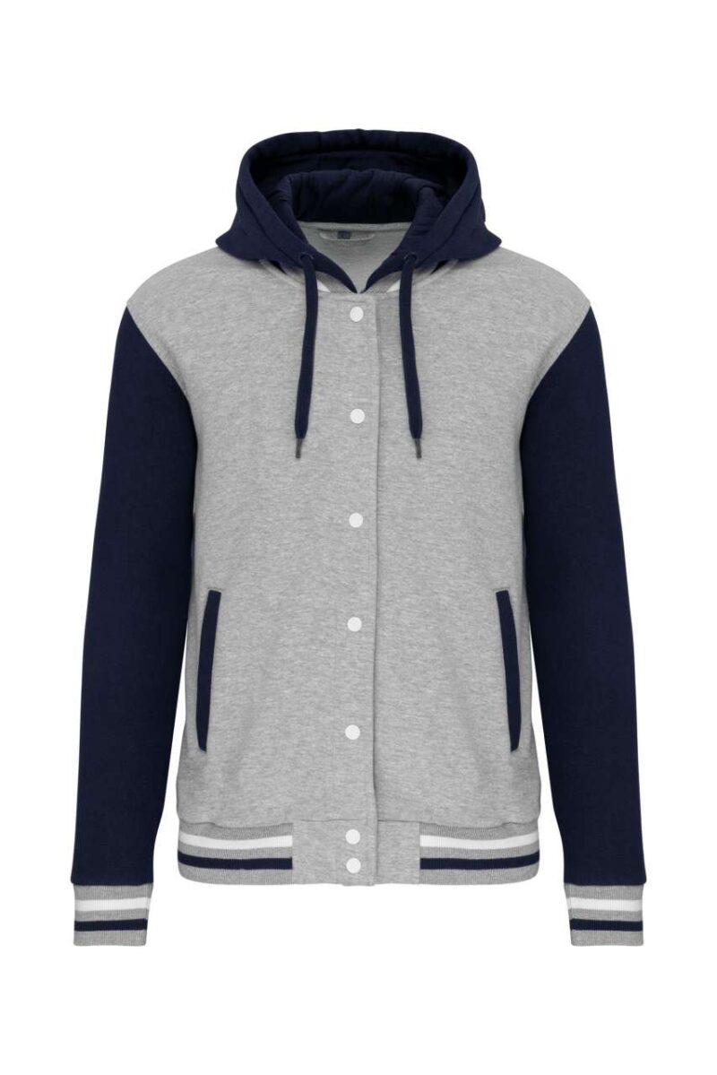 ka4003-oxford_greynavywhite-a1 Kariban UNISEX TEDDY JACKET WITH HOOD - Oxford Grey/Navy/White